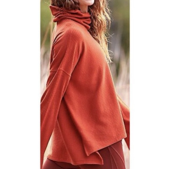 FREE PEOPLE Burnt Orange Movement Can’t Handle This Ribbed pullover SZ: M - Picture 2 of 6